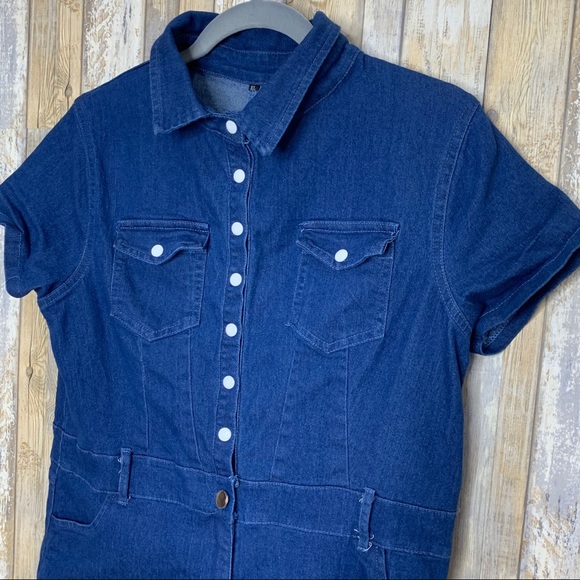 Unbranded Button Up Collared Denim Jumpsuit - Picture 2 of 7